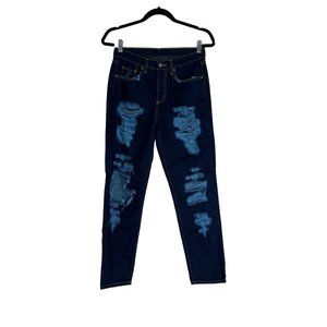 NWT Carmar Blue 100% Cotton Baggy Distressed Jeans SZ 24